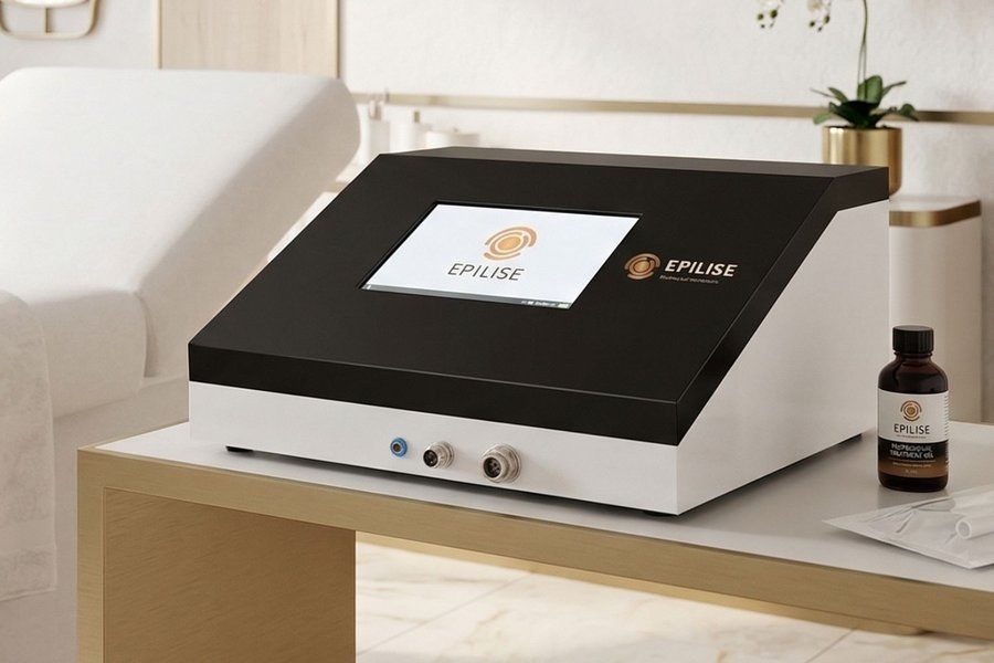 Appareil Épilise ThermoSphérique™ posé sur meuble cabinet luxe